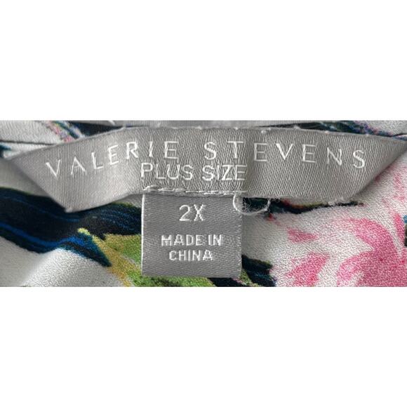 VALERIE STEVENS 3/4 BELL SLV PULL-OVER BLOUSE, WOMEN-2X-BLA/WHI STRIPED & FLORAL - Picture 9 of 10